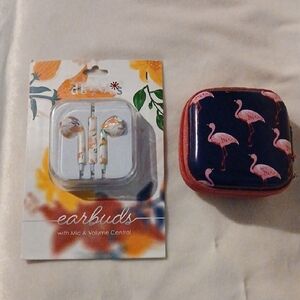 Floral Earbuds with Flamingo Case